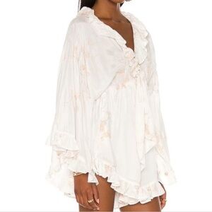 Free People Dance All Night Romper Sz Medium Floral Embroidered Satiny Flowy